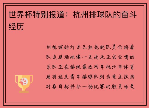 世界杯特别报道：杭州排球队的奋斗经历