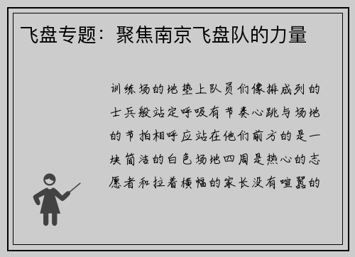 飞盘专题：聚焦南京飞盘队的力量