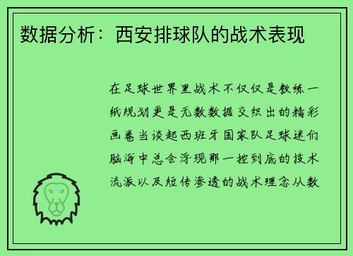 数据分析：西安排球队的战术表现
